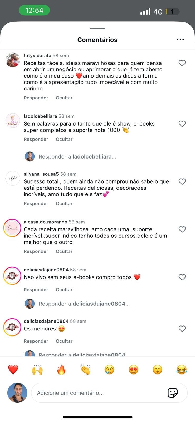 Comentários de alunas no Instagram